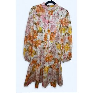 Beulah Style Floral Lace Eyelet Mini Dress Button Front Size M